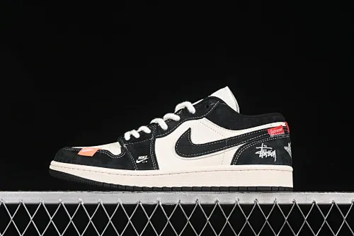 All categories Air Jordan Jordan series basketball shoes Air Jordan 1 Low High-end customized low-top sneakers Air Jordan 1 Low AJ1 Joe 1 Stussy joint beige black and yellow woven cloth label High-end customized low-top retro basketball shoes YX5066-302